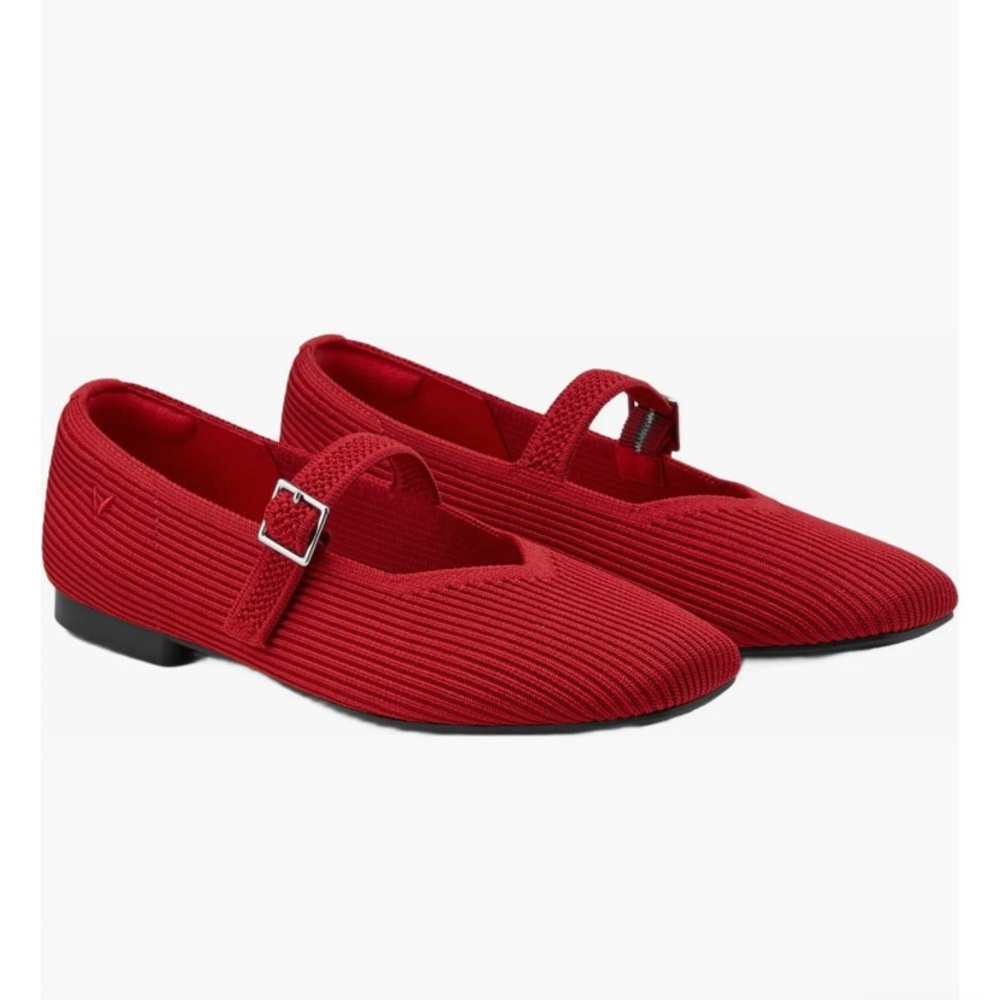 Vivaia Margot Mary-Jane Square-Toe Ballet Flats - Ruby Red - EU 35
